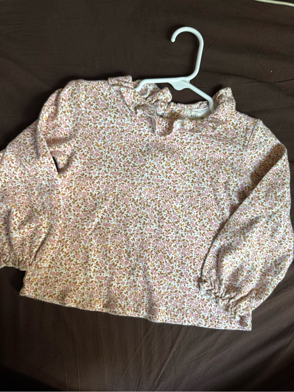 Rabbit + Bear Girls' Pink Floral Ruffle-Collar Long Sleeve Top